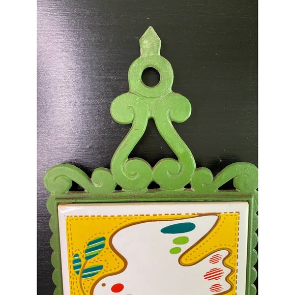 PRINCE TRIVET TILES - Set of 2 Vintage 70s Trivets Cast Iron Ceramic - Peace Joy - Picture 9 of 9